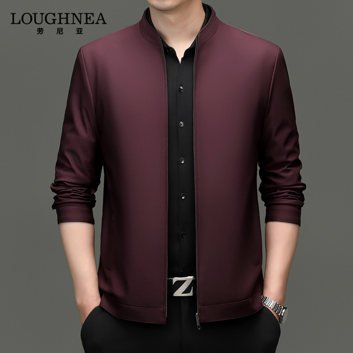 LOUGHNEA高端红色行政夹克男士2026新款春秋中老年干部服商务外套