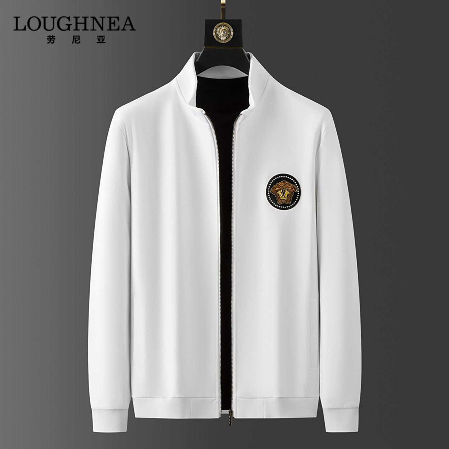 LOUGHNEA欧洲站时尚刺绣立领休闲运动套装男春秋季外套长裤两件套
