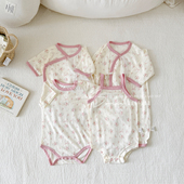 纯棉薄款 包屁衣婴儿衣服夏装 网眼爬服 女宝宝碎花哈衣短袖 ins韩版