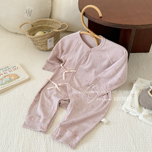 ins韩系男女宝宝樱桃系带哈衣新生儿护肚连体爬服甜美软糯家居服