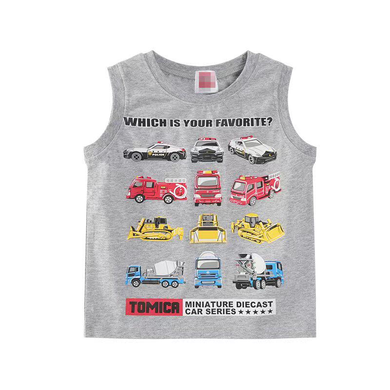 日单夏季新款薄款男童纯棉背心儿童无袖衫卡通汽车机车图案无袖T