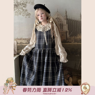 背心裙秋冬高腰宽松廓形连衣裙 复古甜美撞色格子无袖 Labeau 秋日