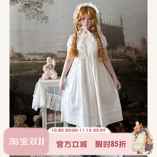Labeau-无尽夏-甜美可爱风琴褶娃娃领白色连衣裙夏镂空花边裙子