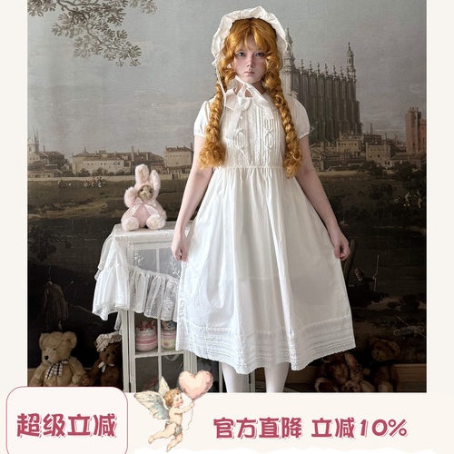 Labeau-无尽夏-甜美可爱风琴褶娃娃领白色连衣裙夏镂空花边裙子