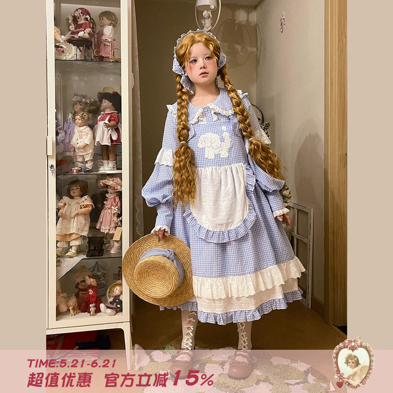 Labeau-奶油宠物-日系可爱小狗格子背带裙女宽松显瘦无袖连衣裙