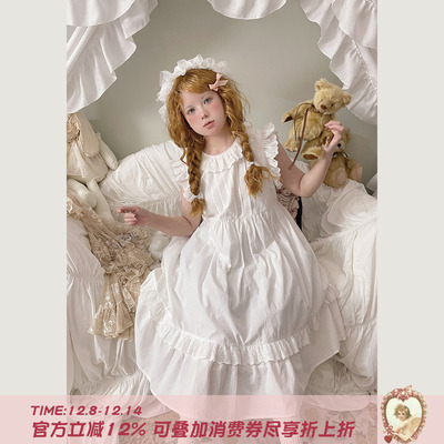 Labeau-天空岛-甜美可爱镂空花边印花背心裙夏a字圆领无袖连衣裙