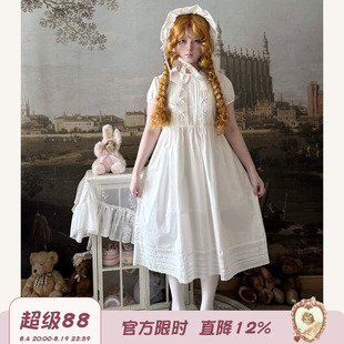Labeau-无尽夏-甜美可爱风琴褶娃娃领白色连衣裙夏镂空花边裙子