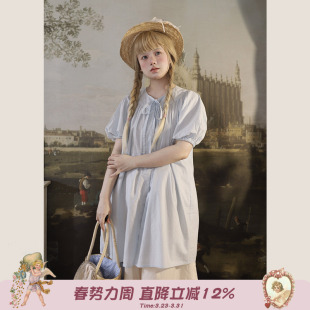 中长款 日系少女系带圆领泡泡袖 短袖 衬衫 Labeau 夏荷叶边阔腿裤 岛