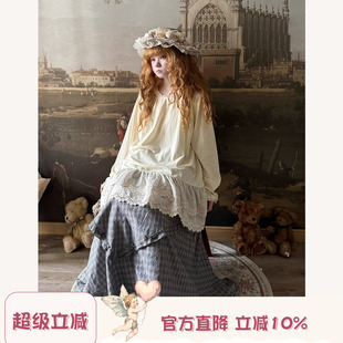 衬衫 宽松套头T恤 甜美可爱蕾丝花边圆领衬衣女双层下摆长袖 Labeau