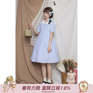 格子娃娃领连衣裙女 爱丽丝可爱日系小清新短袖 labeau 春水煎茶