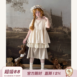 Labeau-无尽夏-可爱甜美圆领泡泡袖拼接娃娃衫女夏花边短袖上衣