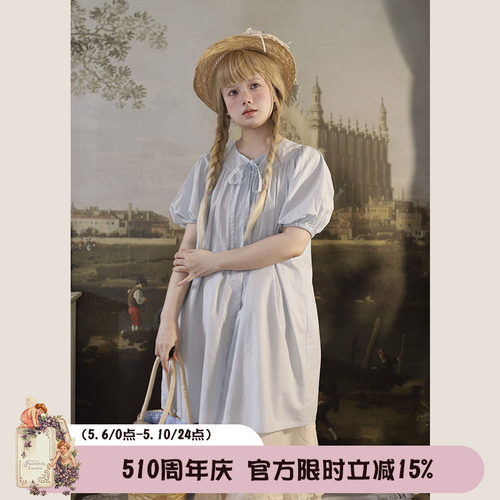 Labeau系带圆领泡泡袖长衬衫