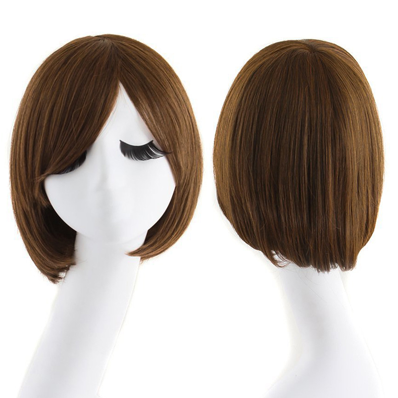 潼漫高温丝齐斜刘海短直发假发