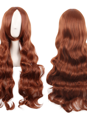 潼漫 cos假发女长发动漫高温丝蓬松大波浪长卷发姜橙色斜刘海头套