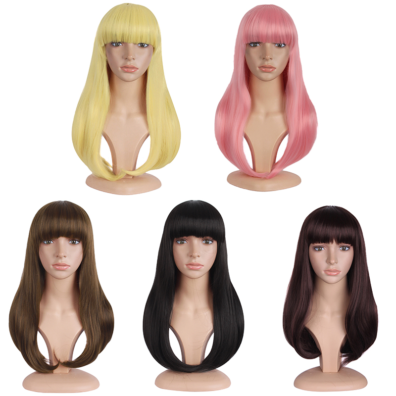 假发女长直发中长发 自然逼真假发套齐刘海微卷内扣圆脸梨花头