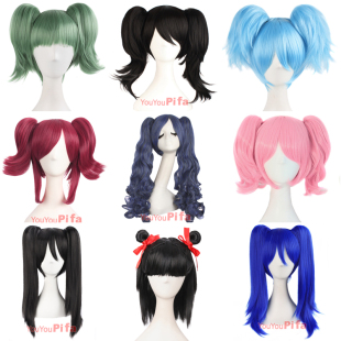 动漫黑执事暗杀教室 混灰色深红桃红浅蓝黑色虎口夹双马尾cos假发