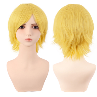 潼漫 cos假发女短发30CM万用反翘男短发亮黄色金黄色动漫假毛头套