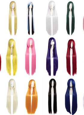 潼漫现货100cm1米长直发cos假发动漫红色蓝色浅金万用cosplay假发