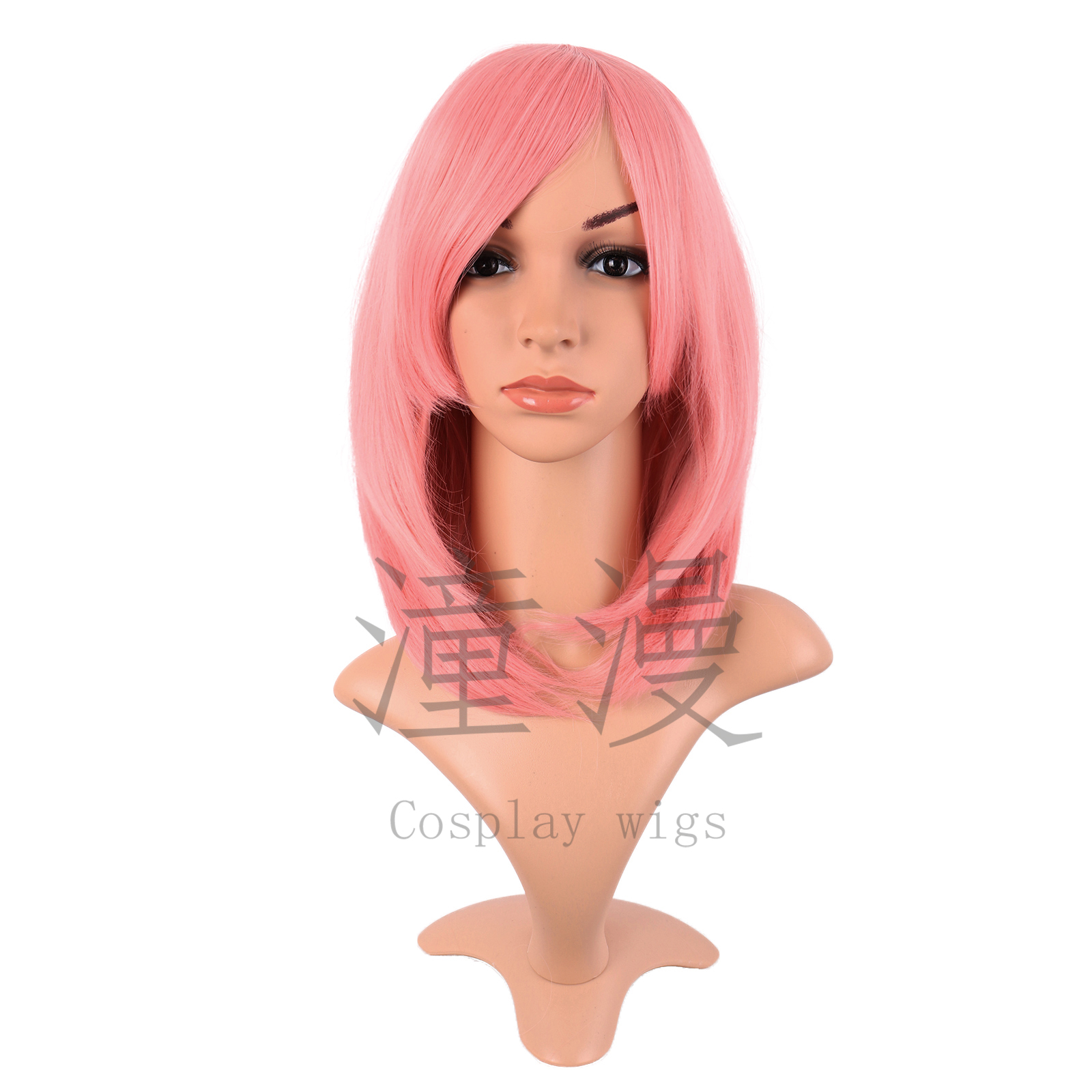 桃红色40cm中长款二次元cos假发