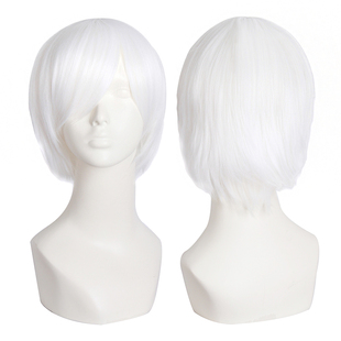 潼漫 cos假发男女适用短发30CM万用反翘直发纯白色动漫假毛全头套