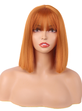 潼漫 cos假发女短直发齐刘海一刀切高温丝金橙色橘色全头短发头套