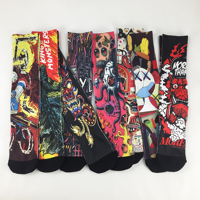 欧美街头印花涂鸦毛巾底篮球袜