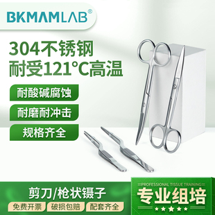 比克曼生物304不锈钢枪状镊子剪刀直头弯头植物组培接种样本解剖