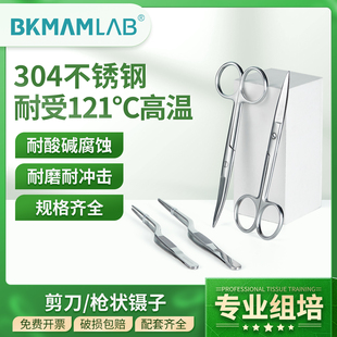 比克曼生物304不锈钢枪状镊子剪刀直头弯头植物组培接种样本解剖