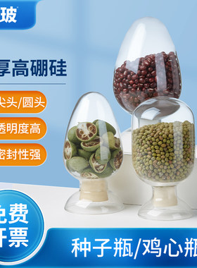 湘玻种子瓶高硼硅玻璃带塞鸡心瓶