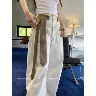 感英伦复古格纹手打领带女细窄飘带美式学院辣妹腰带裤子配饰