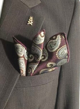 男士方巾西装口袋巾礼服胸巾复古百搭商务西服咖色棕红条纹