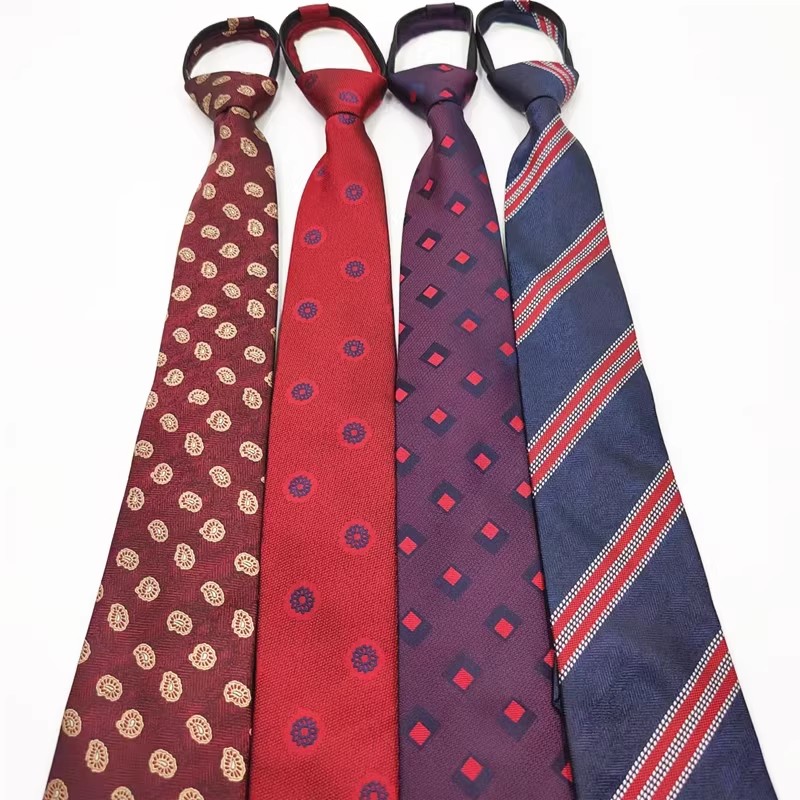 8CM拉链免打领带复古港风红色酒红色宽版正装公务员宽领带男