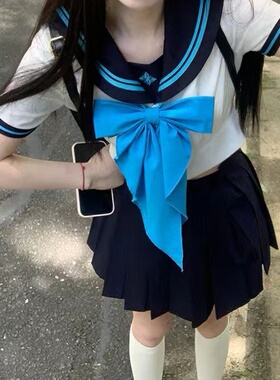 天蓝深蓝蓝色超大领结女蝴蝶结jk制服衬衫酒红学院风燕尾蝶龙领花
