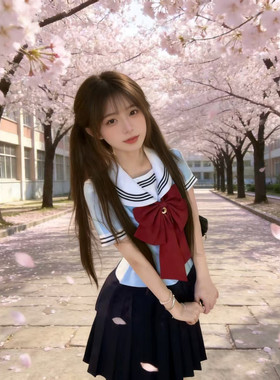 【祈月】饭饭家收腰水手服jk短袖夏季学院风特大蝴蝶结
