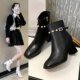 法式 马丁靴 短靴时装 高跟鞋 女粗跟5cm加绒瘦瘦靴春秋方头百搭时尚