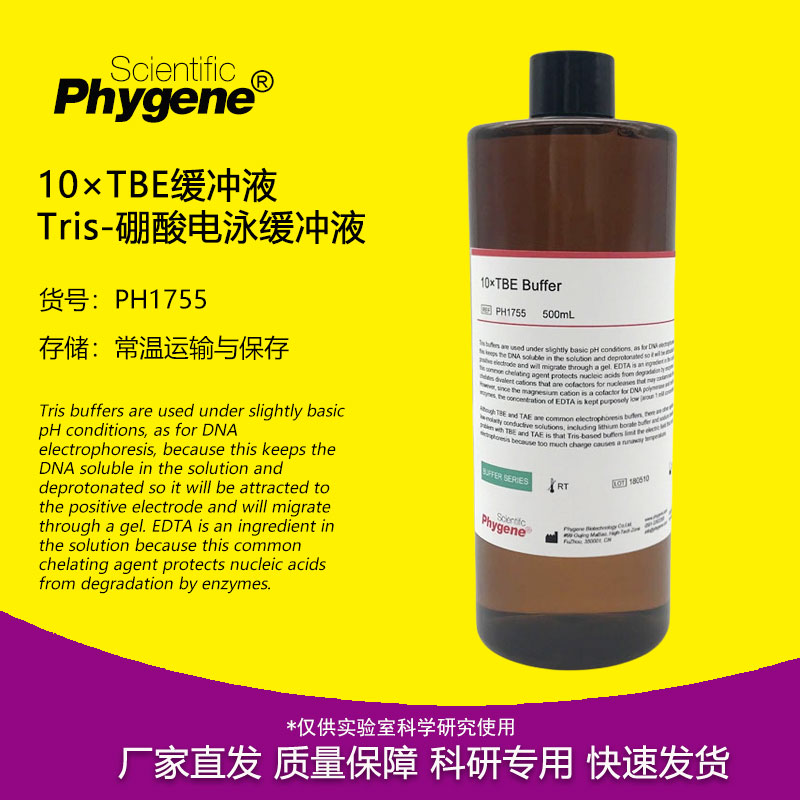 TBE缓冲液 Tris-硼酸电泳缓冲液 10XTBE 5XTBE溶液 500mL PHYGENE