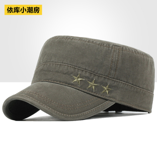 秋冬季户外军绿单帽太阳帽防晒遮阳帽平顶帽休闲幅子中老年男土冒