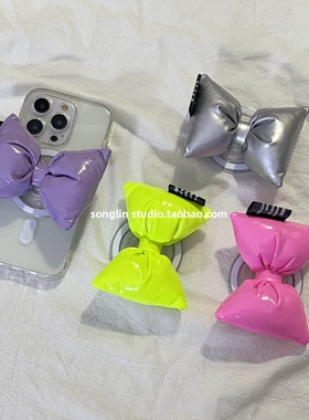 甜美立体蝴蝶结少女粉简约手机壳x桌面气囊可伸缩magsafe磁吸支架