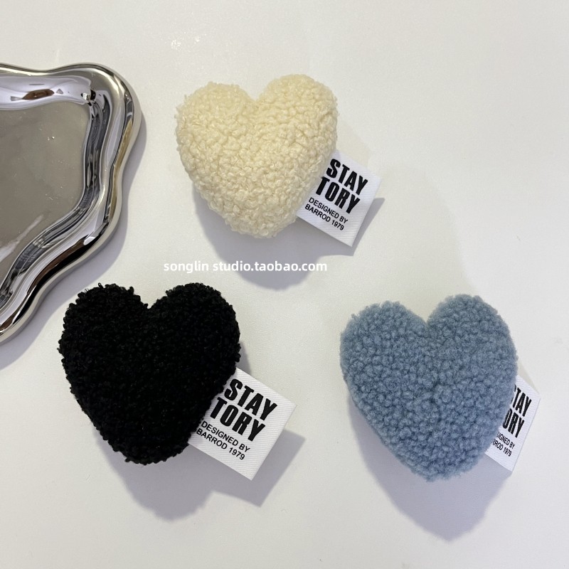 创意日韩立体毛绒爱心秋冬女款简约手机壳粘贴式伸缩支撑气囊支架