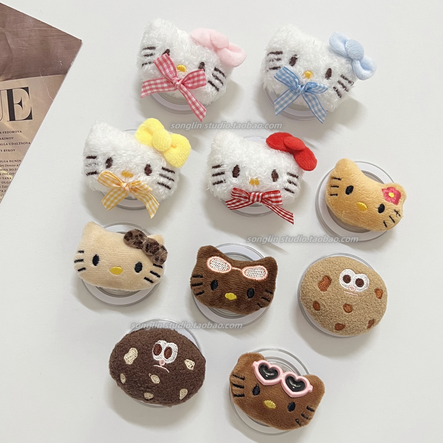 可爱卡通毛绒KT猫手机磁吸支架