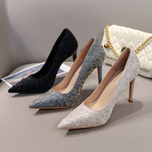 百搭设计感小众气质黑色尖头单鞋 不累脚高跟鞋 女细跟2025年秋新款