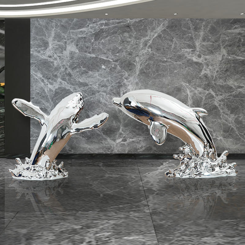 办公区玻璃钢海豚雕塑墙壁装饰