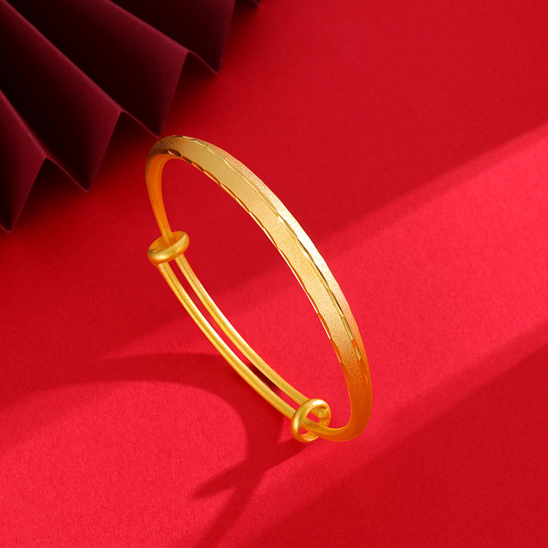 沙金手镯满天星推拉镀黄金手环实心金镯子推拉百搭可调节女士时尚