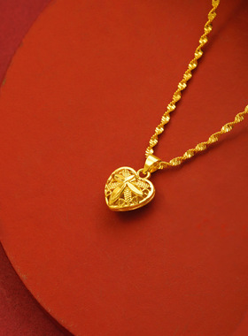 沙金心形项链仿真黄金可水洗