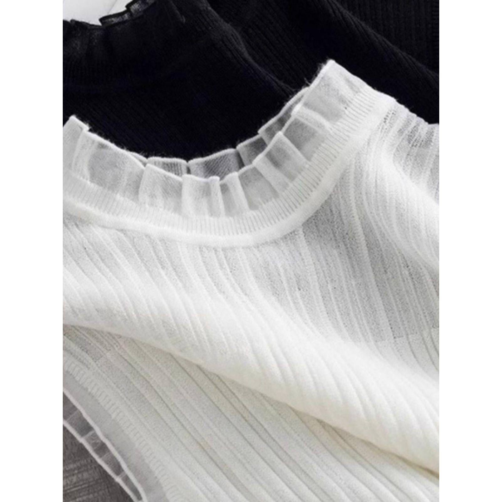 网纱半高领针织小吊带背心女内搭打底衫无袖短款上衣外穿蕾丝毛衣