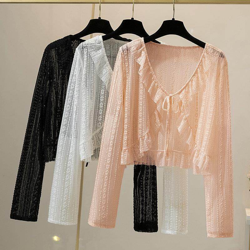 2022短款开衫防晒衣女夏季外搭裙子薄款蕾丝罩衫空调衫披肩小外套