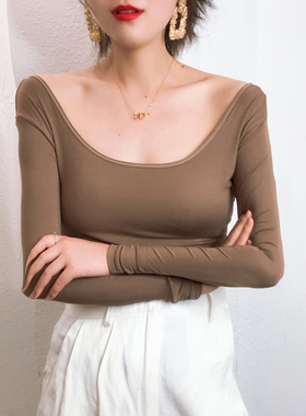 2025女士莫代尔秋衣薄款大圆领莫代尔单件上衣打底内衣低领打底衫