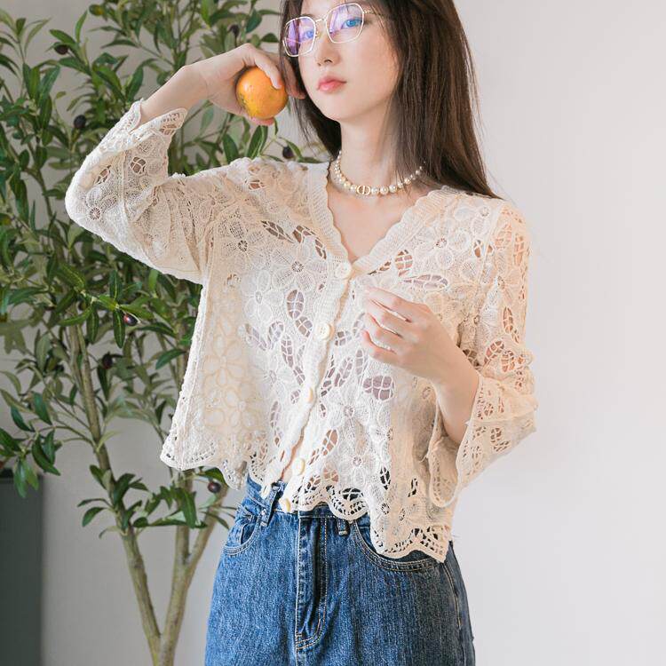 针织衫春夏薄款镂空刺绣小香风短外套防晒开衫外搭小披肩长袖上衣