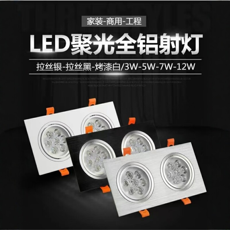 双头射灯led嵌入式天花灯格栅灯商用吊顶式斗胆灯12W24W双眼筒灯