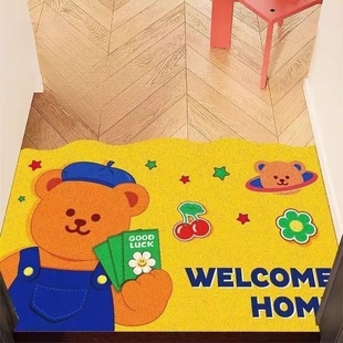 可爱小熊卡通入门丝圈地垫防滑室内除尘耐脏房间现代家居阳台居家